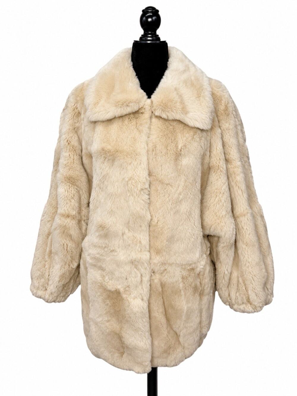 COCO Limited Genuine Rabbit Fur Coat Ivory Cream Relaxed Fit Size L